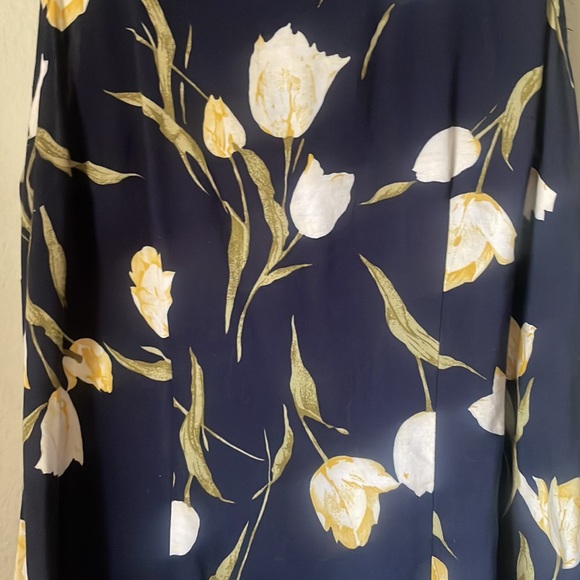 Vintage Scarlett rayon navy & yellow floral sleeveless midi dress with zip back - Picture 2 of 6